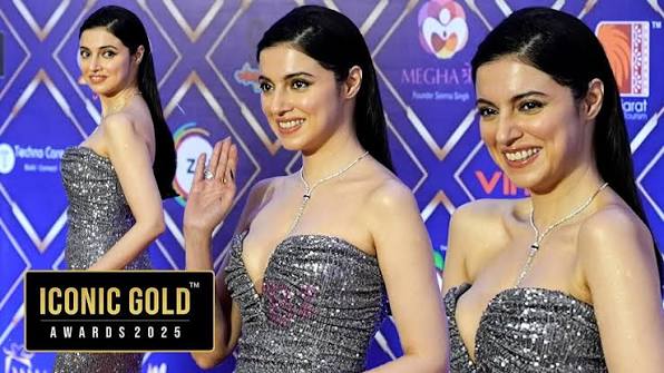 Divya Khosla Kumar in Silver at the Iconic Gold Awards: Strapless, Ruched, and a Neckline That Holds the Clip