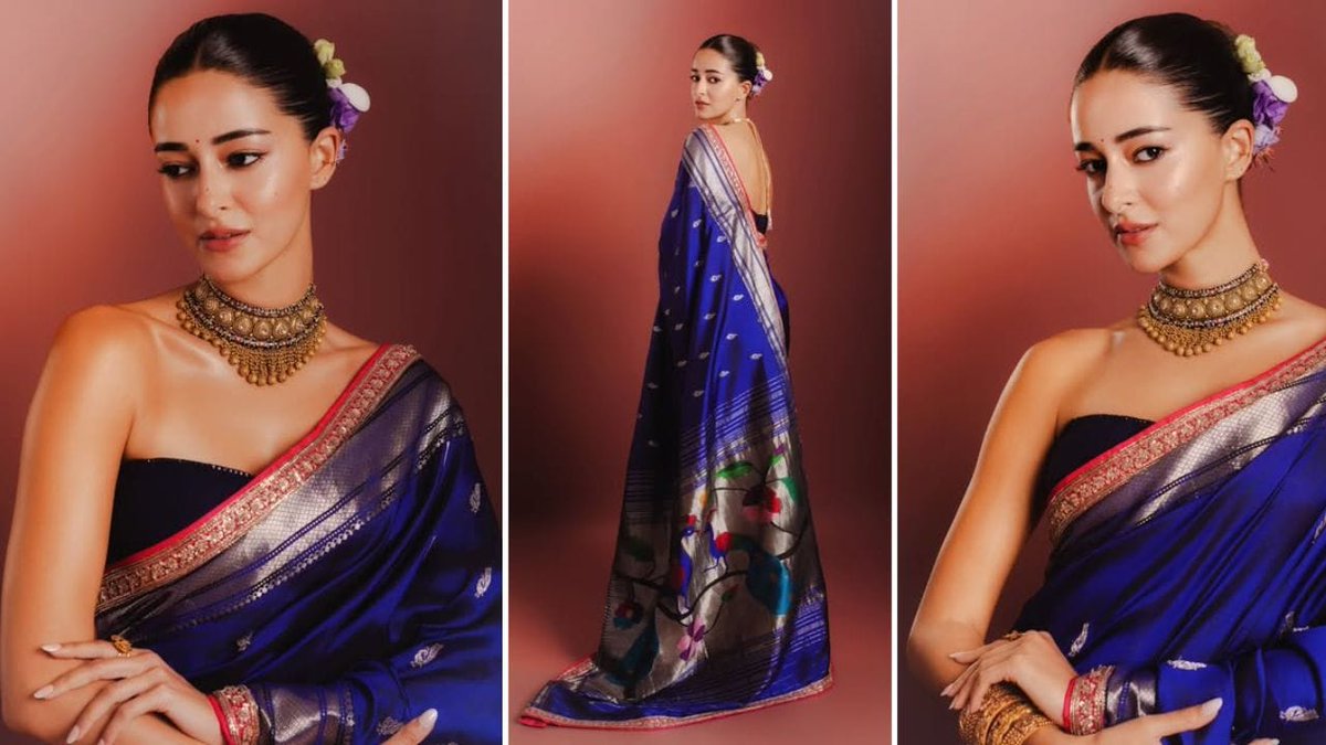 Ananya Panday Turns Pure Marathi Mulgi at Filmfare Awards – Soft Strapless Heat, Royal Blue Paithani & Effortless Desi Glamour